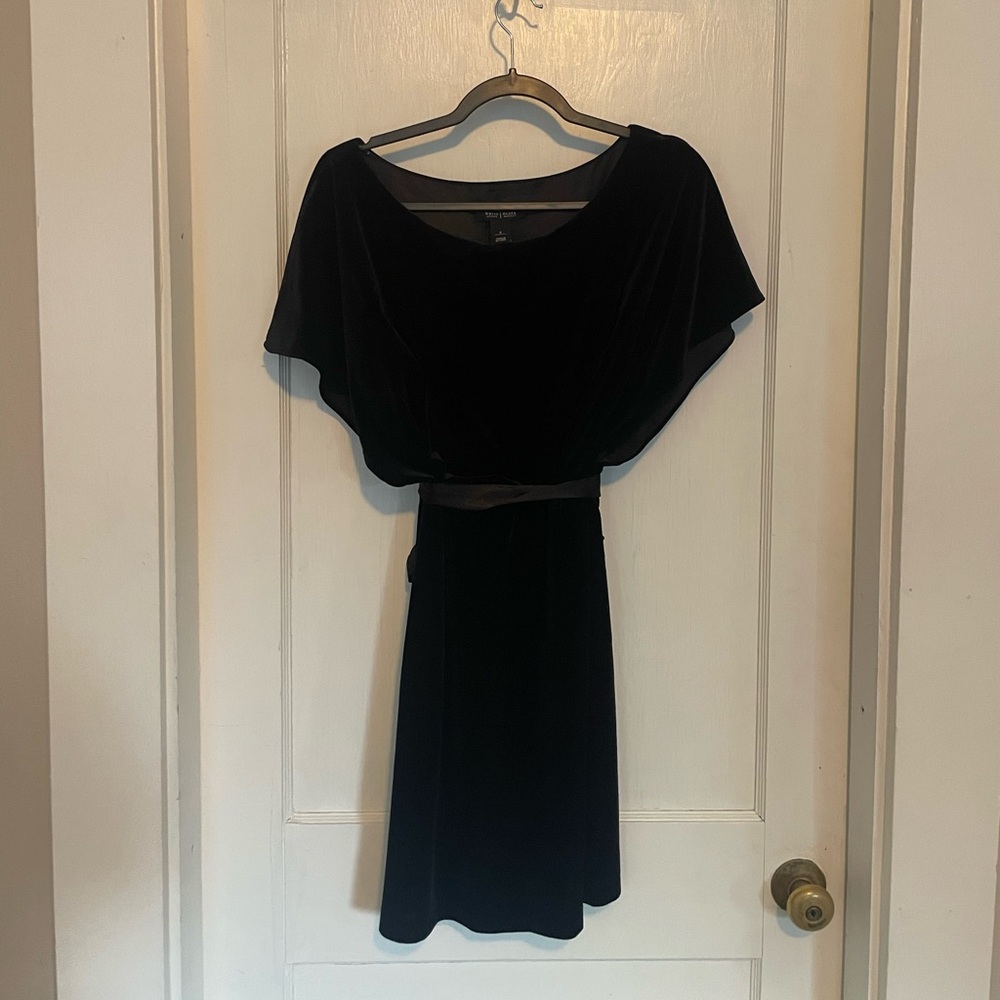 White House Black Market Black Velvet Midi Dress with Satin Waist